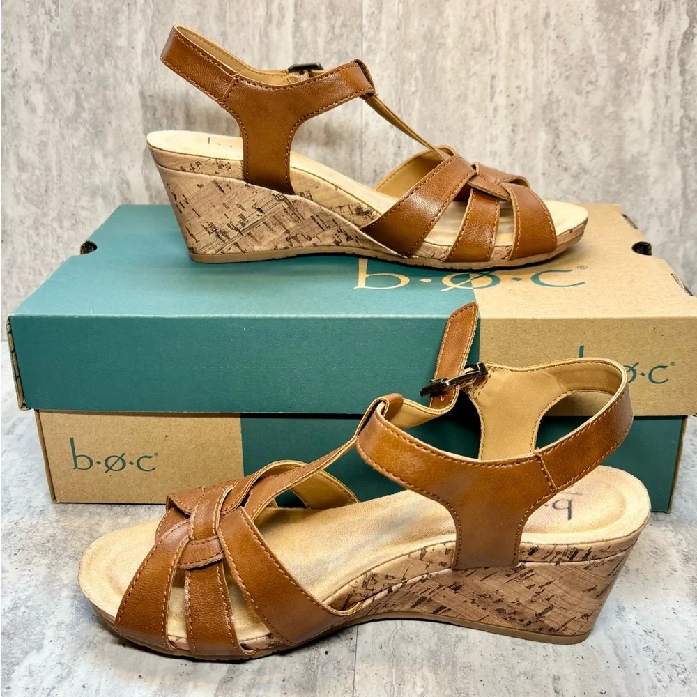b.o.c. Jaquet Brown Comfort Cushioned Wedge Heels Sandals 7M NIB - Picture 1 of 10